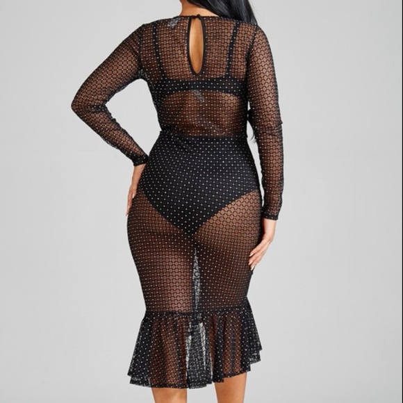 HP Rhinestone Sheer Fishtail Body-con Dress - Picture 3 of 8